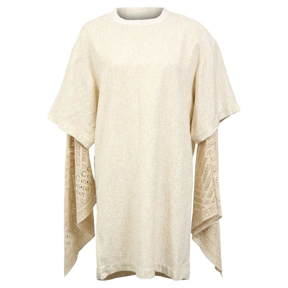Chloรฉ Sandy Speckle Bohemian Crochet Sleeves Layered Dress in Cream Viscose
